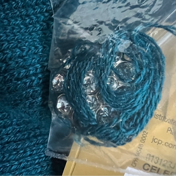 New Ryegrass teal cardigan sweater w/rhinestone buttons, a cashmere blend, S. - Picture 10 of 12